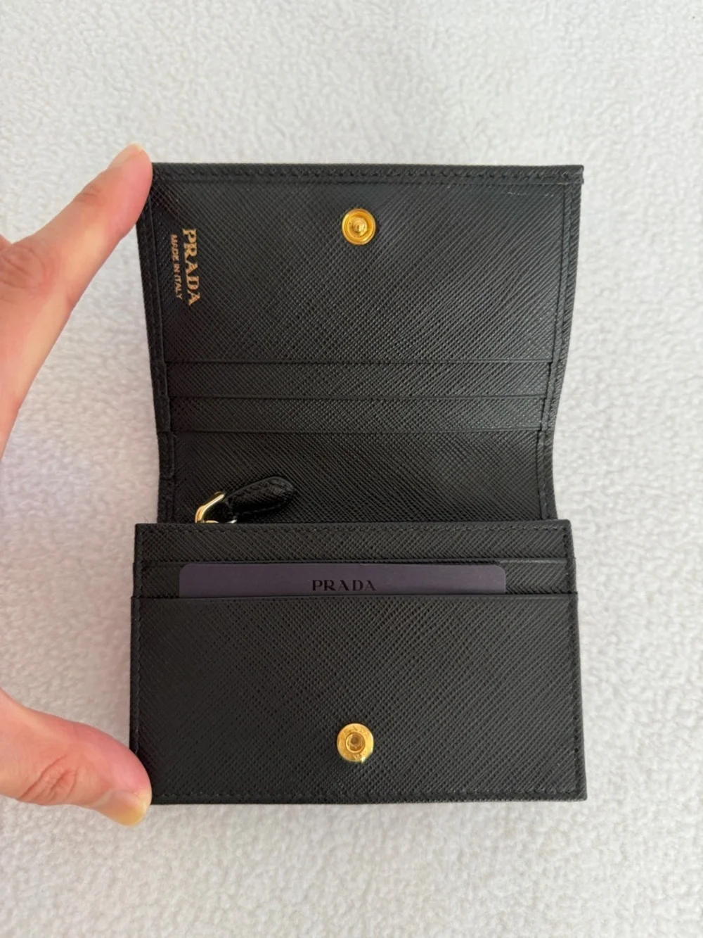 Prada Black Saffiano Leather small wallet with Gold Triangle Plaque - Picture 5 of 9